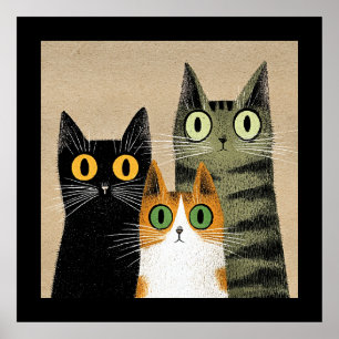 Cute Cartoon Cats, Wide-Eyed, Poster