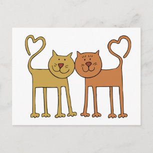 Cute Cartoon Cats with Tails Curved to Hearts Postcard