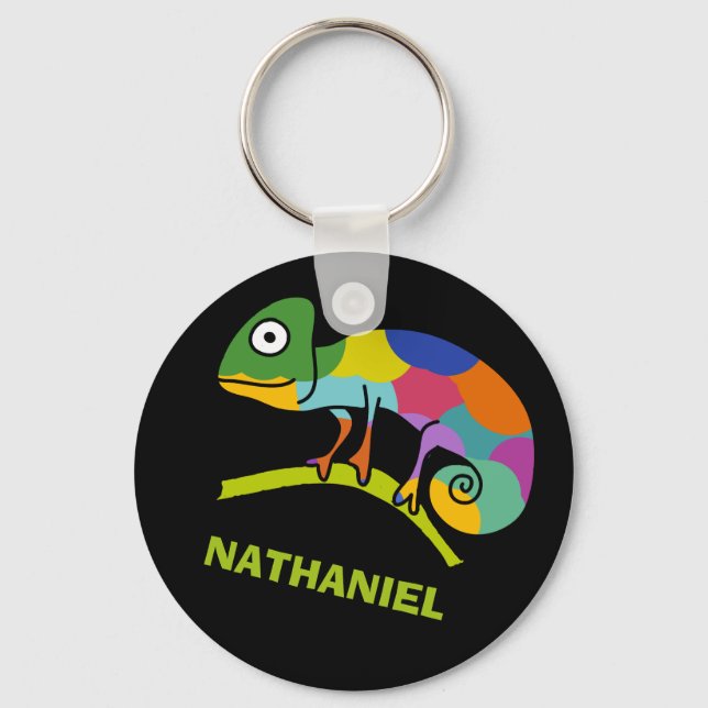 Cute, Cartoon Chameleon Personalized Keychain (Front)