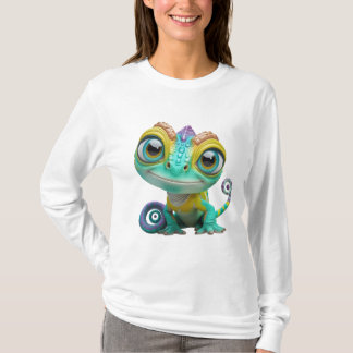 Cute Cartoon Chameleon With Big Eyes | Colorful Li T-Shirt