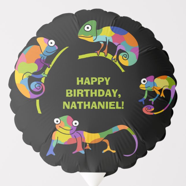 Cute Cartoon Chameleons Bright Colors Personalized Balloon (Front)