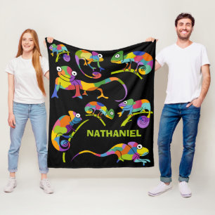 Cute Cartoon Chameleons Bright Colors Personalized Fleece Blanket