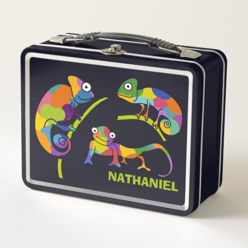 Cute Cartoon Chameleons Bright Colors Personalized Metal Lunch Box