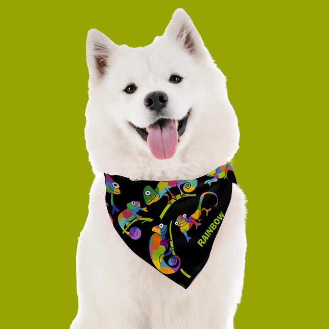 Cute Cartoon Chameleons Bright Colors Personalized Pet Bandana Collar (Creator Uploaded)