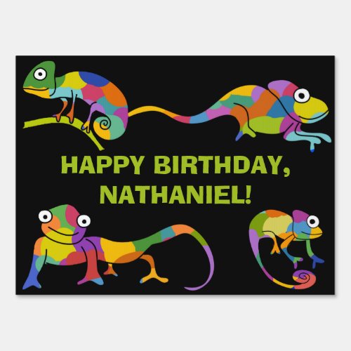 Cute Cartoon Chameleons Bright Colors Personalized Sign