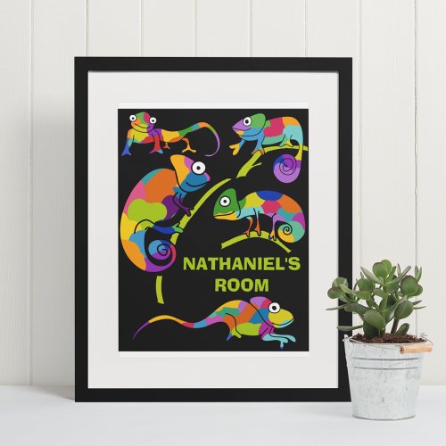 Cute Cartoon Chameleons Custom Message Poster