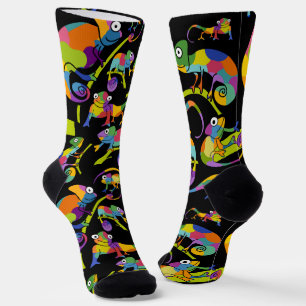 Cute Cartoon Chameleons Illustrated Bright Colors Socks