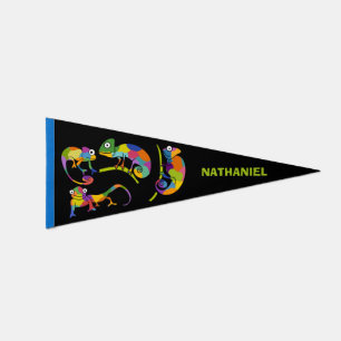 Cute Cartoon Chameleons Illustrated Personalized Pennant Flag