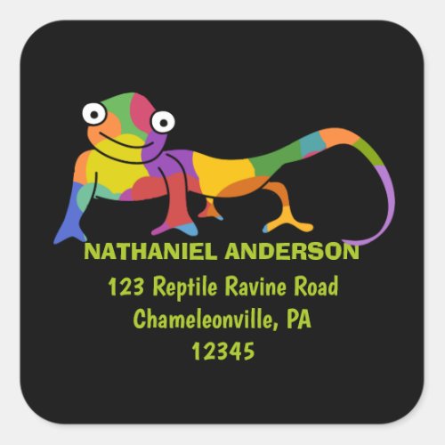 Cute Cartoon Chameleons Square Return Address Square Sticker