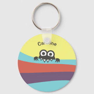 Cute Cartoon Character Colorful Stripes Kids Name Keychain