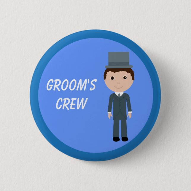 Cute Cartoon Character Groom's Crew Bachelor Party Pinback Button (Front)