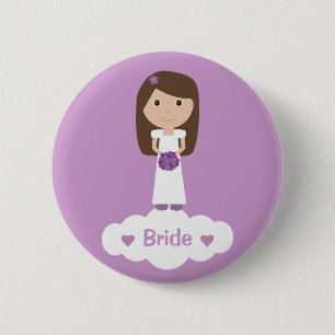 Cute cartoon character lilac Bride button / badge