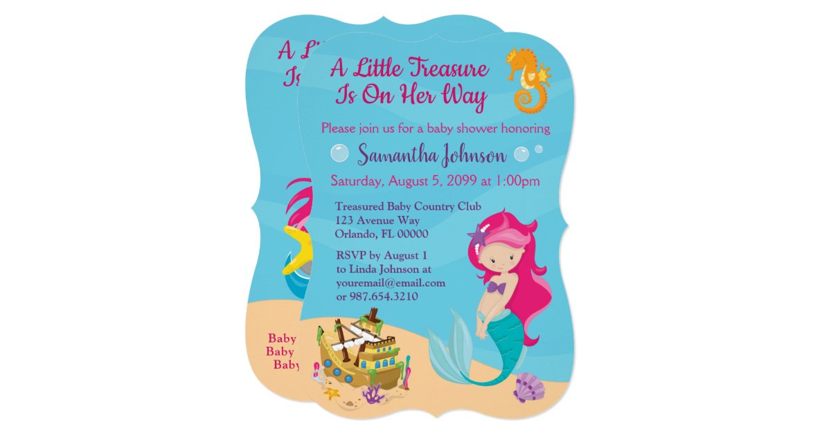Cute Cartoon Character Mermaid Baby Shower Design Invitation