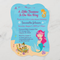 Cute Cartoon Character Mermaid Baby Shower Design Invitation