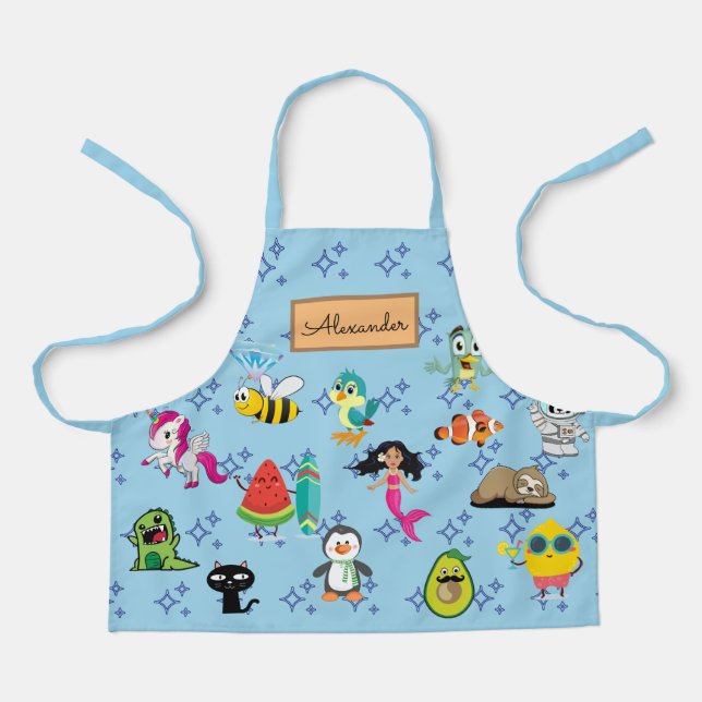 Cute Cartoon Characters Pattern For Kids Apron (Front)