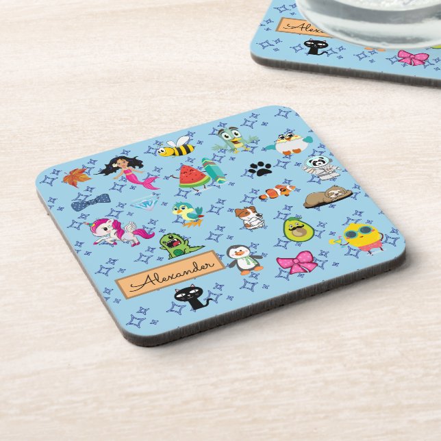 Cute Cartoon Characters Pattern For Kids Beverage Coaster (Left Side)
