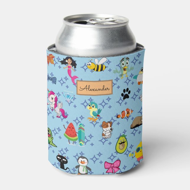 Cute Cartoon Characters Pattern For Kids Can Cooler (Can Front)