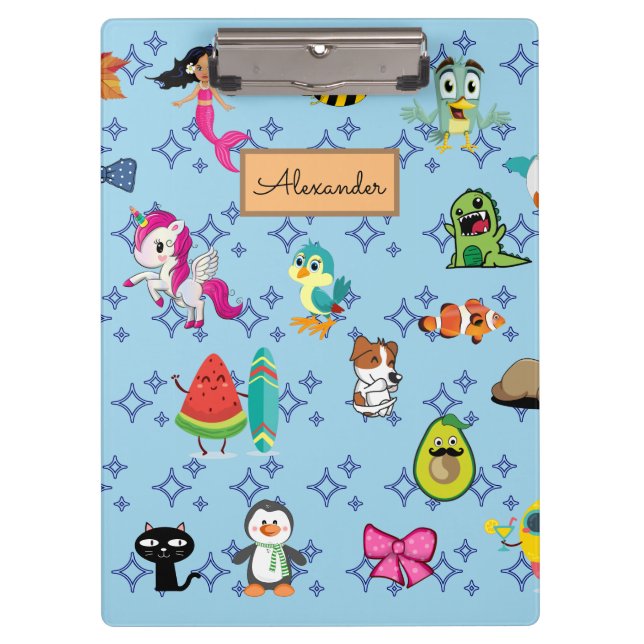 Cute Cartoon Characters Pattern For Kids Clipboard (Front)