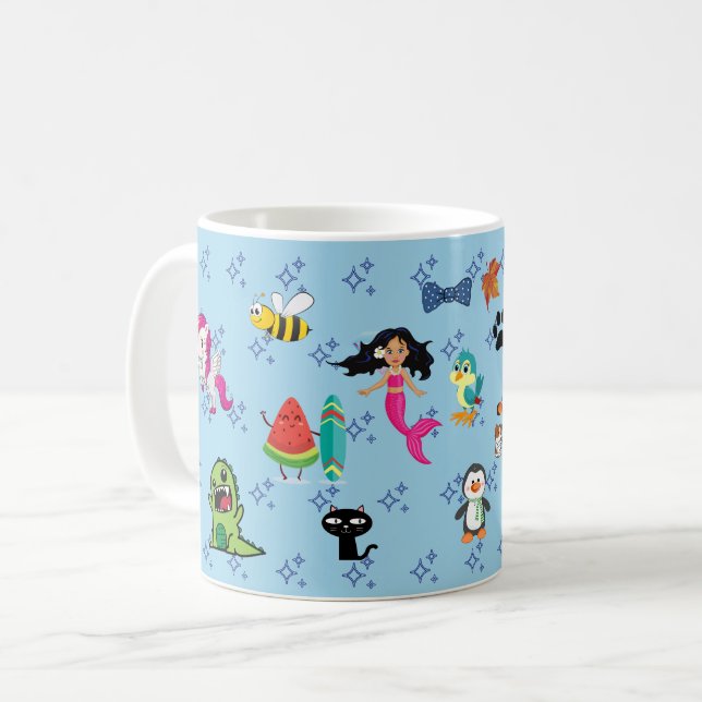 Cute Cartoon Characters Pattern For Kids Coffee Mug (Front Left)