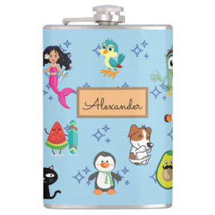 Cute Cartoon Characters Pattern For Kids Flask