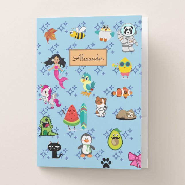 Cute Cartoon Characters Pattern For Kids Pocket Folder (Front)