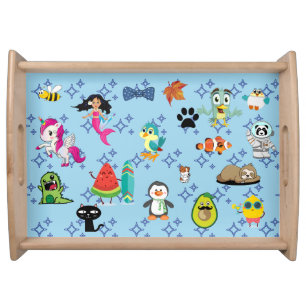 Cute Cartoon Characters Pattern For Kids Serving Tray