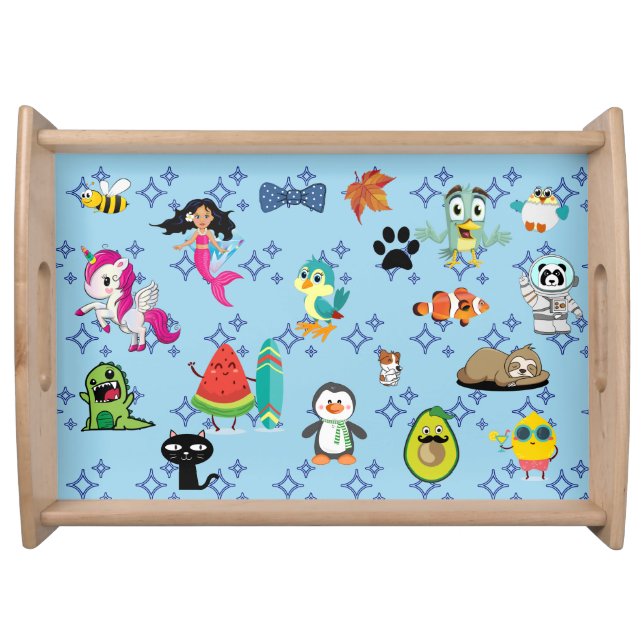 Cute Cartoon Characters Pattern For Kids Serving Tray (Front)
