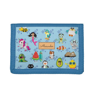 Cute Cartoon Characters Pattern For Kids Tri-fold Wallet