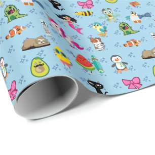 Cute Cartoon Characters Pattern For Kids Wrapping Paper