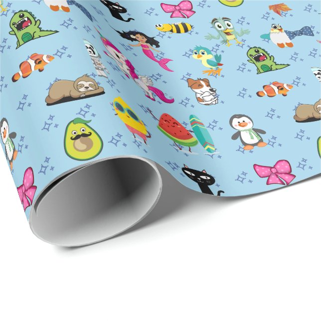 Cute Cartoon Characters Pattern For Kids Wrapping Paper (Roll Corner)
