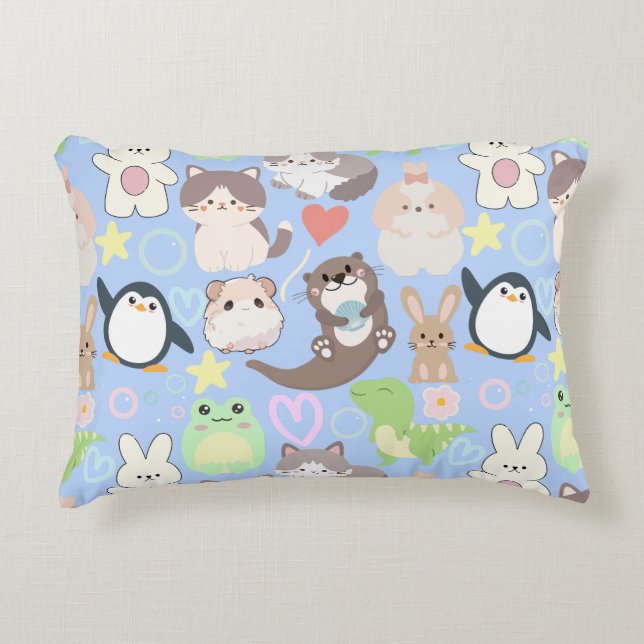 Cute Cartoon characters pattern L Blue BG Accent Pillow (Front)