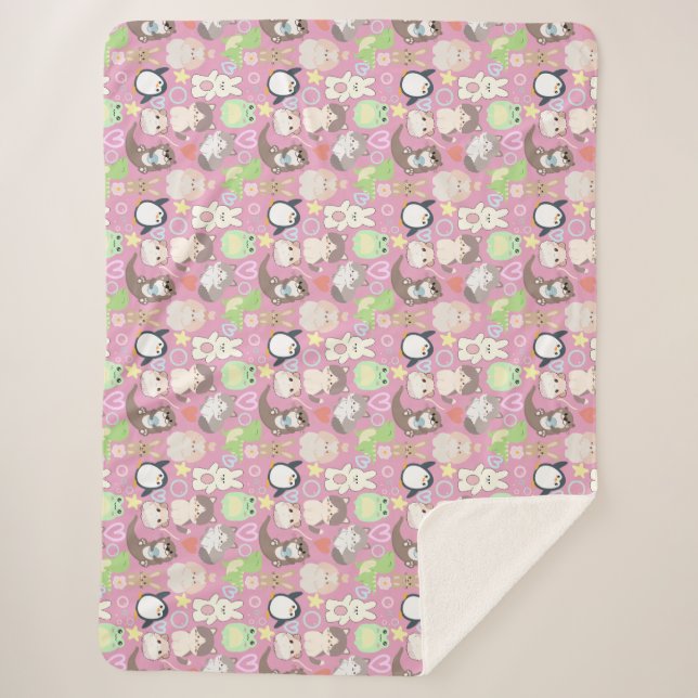 Cute Cartoon characters pattern L Pink BG Sherpa Blanket (Front)