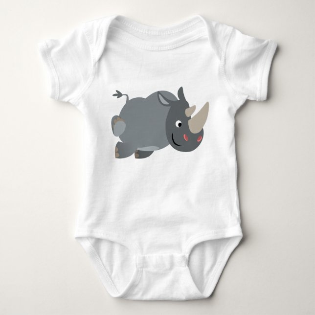 Cute Cartoon Charging Rhino Baby Apparel Bodysuit (Front)