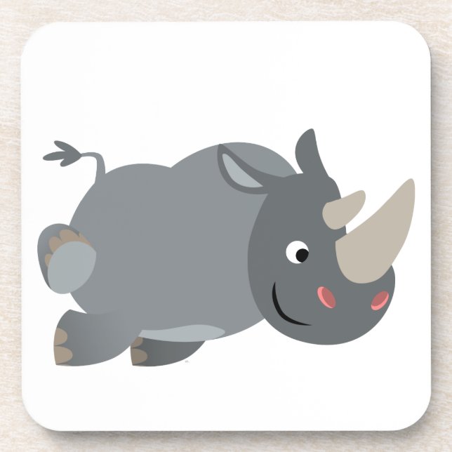 Cute Cartoon Charging Rhino Coasters Set (Front)