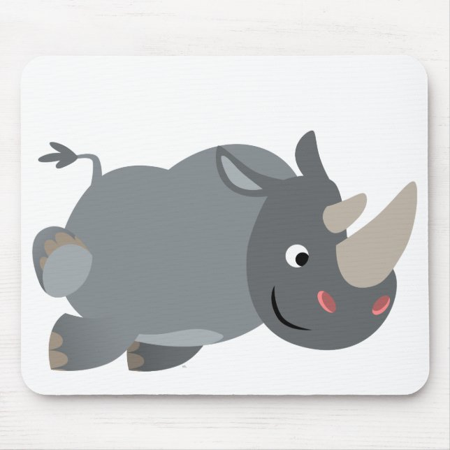 Cute Cartoon Charging Rhino Mousepad (Front)