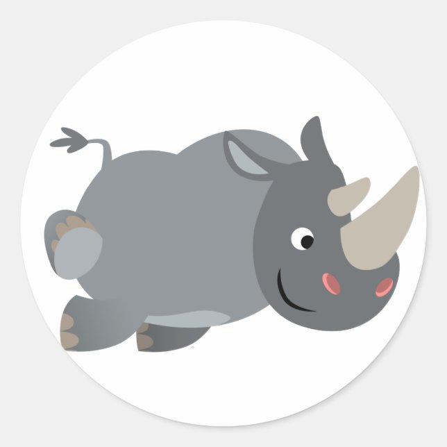 Cute Cartoon Charging Rhino Sticker (Front)