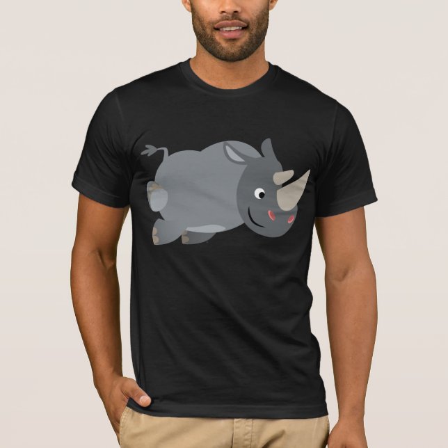 Cute Cartoon Charging Rhino T-Shirt (Front)
