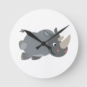 Cute Cartoon Charging Rhino Wall Clock