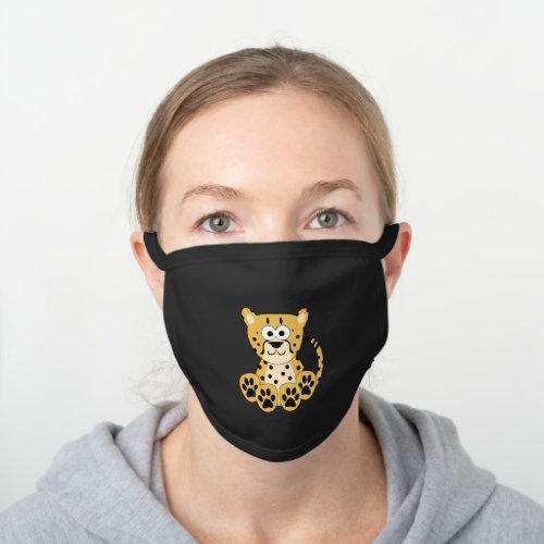 Cute Cartoon Cheetah Black Cotton Face Mask