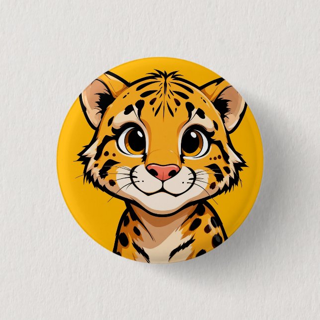 Cute Cartoon Cheetah Cub Illustration Button (Front)