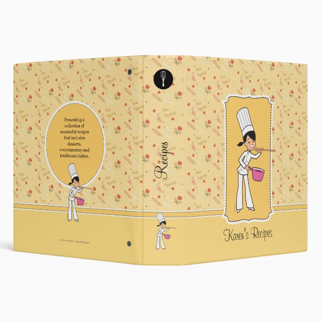 Cute Cartoon Chef Girl Recipe Binder (Background)
