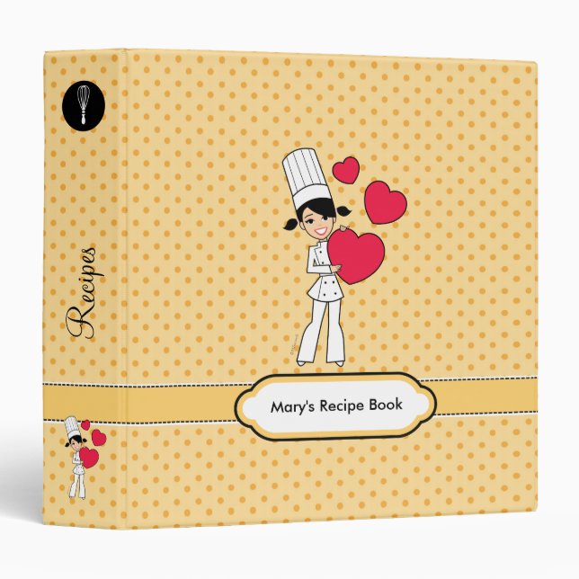 Cute Cartoon Chef Girl Recipe Binder (Front/Spine)