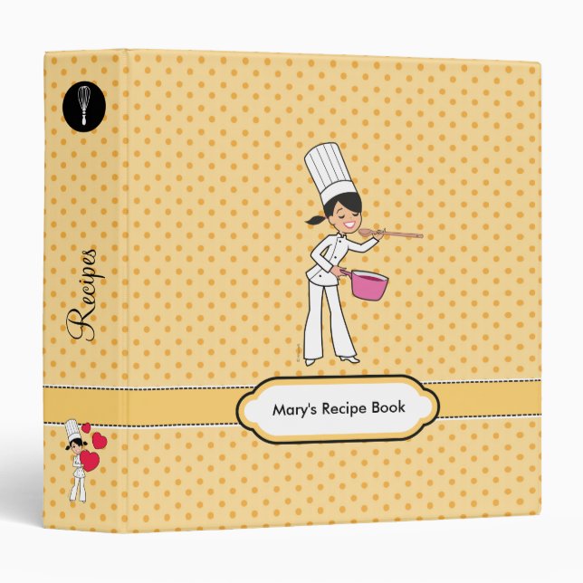 Cute Cartoon Chef Girl Recipe Binder (Front/Spine)