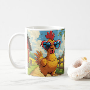 Cute Cartoon Chicken, Colorful Floral. Farm Animal Coffee Mug