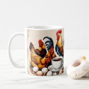 Cute Cartoon Chicken, Colorful Floral. Farm Animal Coffee Mug