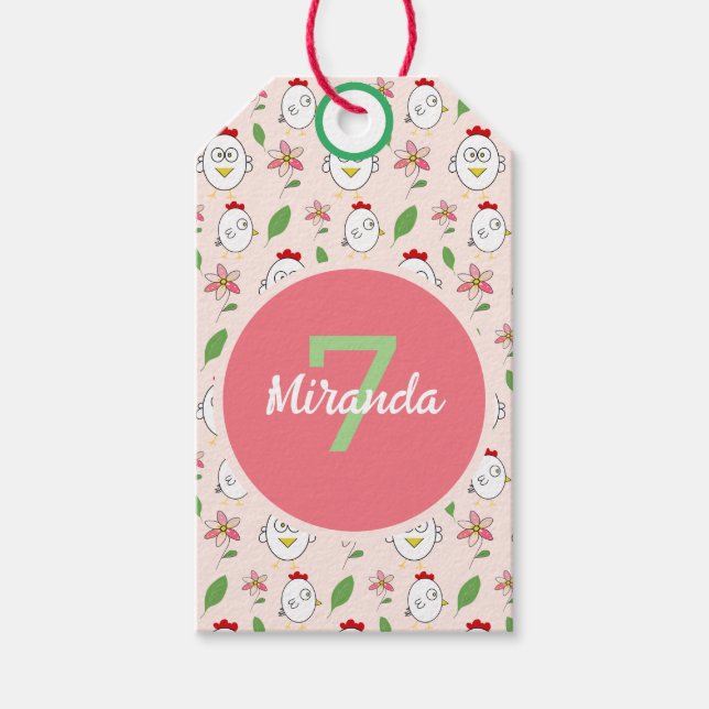 Cute Cartoon Chicken Illustration Gift Tags (Front)