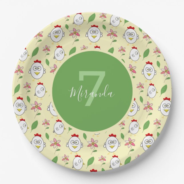 Cute Cartoon Chicken Illustration Paper Plates (Front)