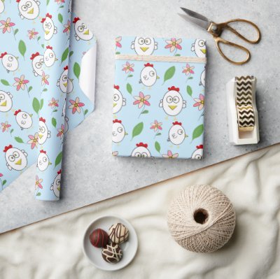 Cute Cartoon Chicken Illustration Wrapping Paper