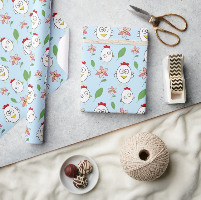 Cute Cartoon Chicken Illustration Wrapping Paper (Crafts)
