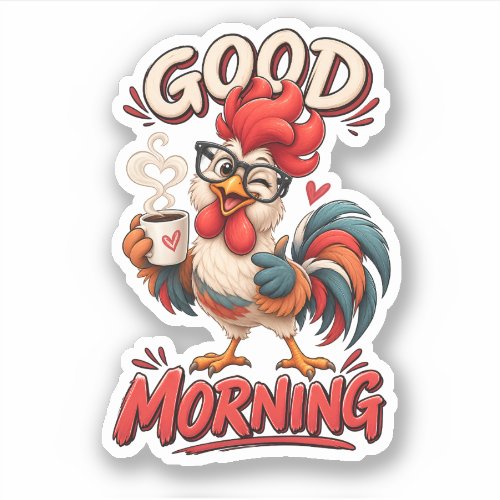 Cute Cartoon Chicken with Mug | Sticker